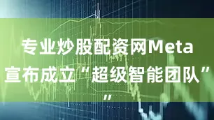 专业炒股配资网Meta宣布成立“超级智能团队”